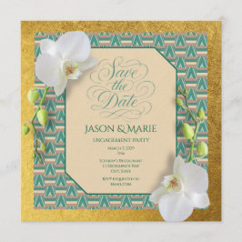 Kente Save the Date Invitation Teal & Gold Kaart