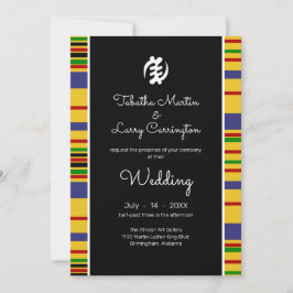 Kente Stripes, Gye Nyame, Black White Wedding Kaart