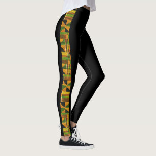 Kente Tribal African fabric print oranje groen Leggings