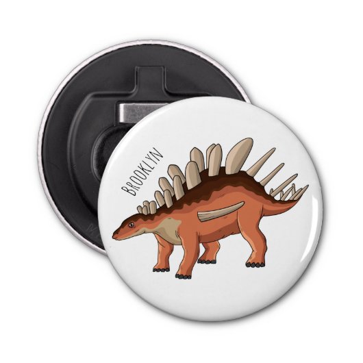 Kentrosaurus cartoon illustratie button flesopener (Voorkant)
