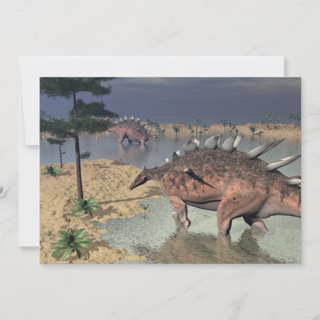 Kentrosaurus dinosaurus in de woestijn - 3D render (Voorkant)