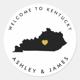 Kentucky Bruiloft Welkom Sticker Label, Zwart, Gou