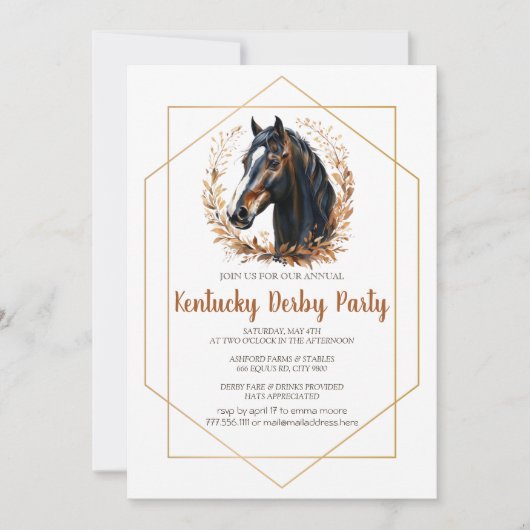 Kentucky Derby Feest Uitnodiging Zilveren Hoefijze (Voorkant)