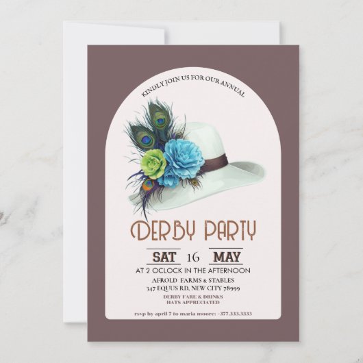 Kentucky Derby Hat Party Invitation Elegant Derby  (Devant)