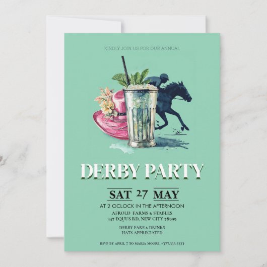 Kentucky Derby Party Invitation Mint Julep Derby H (Devant)