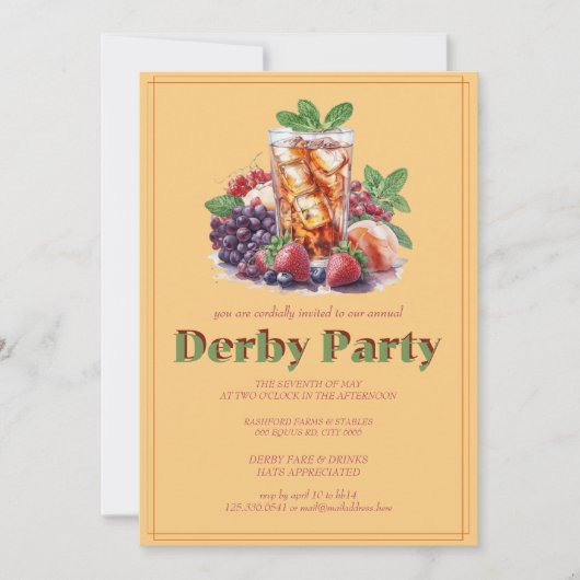 Kentucky Derby Party Invitation Mint Julep Drink H (Devant)