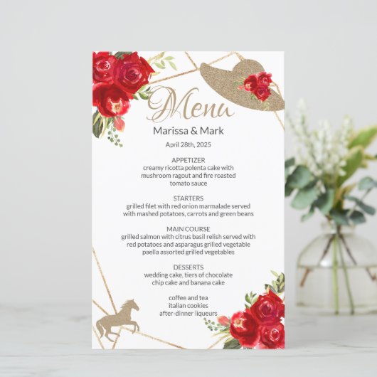 Kentucky Derby Red Roses Menu Mariage (Debout devant)