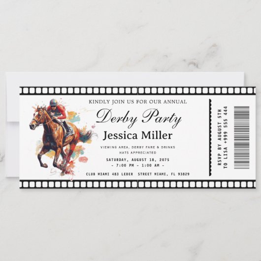 Kentucky Derby Ticket Invitation Kaart (Voorkant)