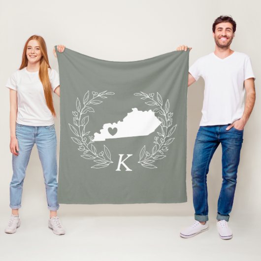Kentucky Map met schaar bladeren monogram Fleece Deken (In situ)
