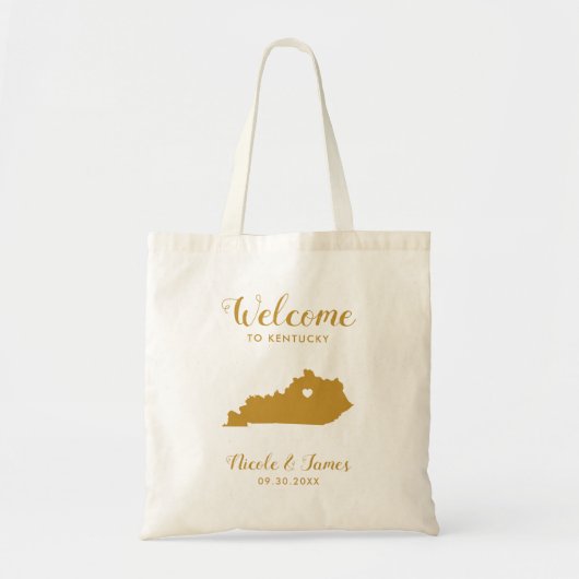 Kentucky Map Wedding Welcome Bag, Gold Tote Bag (Voorkant)