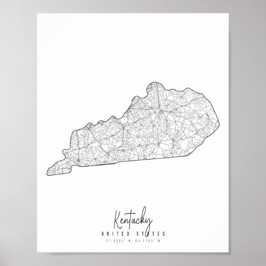 Kentucky Minimal Street Map Poster (Voorkant)