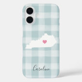 Kentucky State Silhouette op Rustic Mint Plaid Case-Mate iPhone Case (Achterkant)