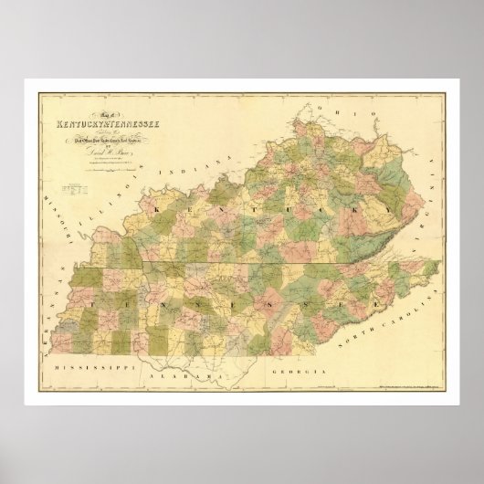 Kentucky & Tennessee Railroad Map 1839 Poster (Voorkant)