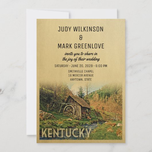 Kentucky Wedding Invitation Rustic Cabin Mill Kaart (Voorkant)