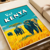 Kenya Afrique Poster vintage - Elephants Art