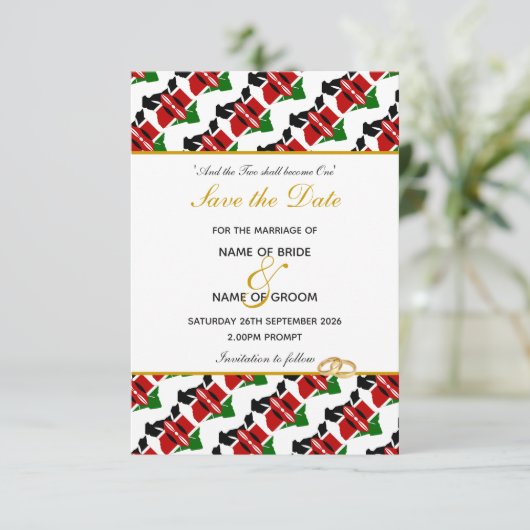 KENYA Christelijke Trouwkaart Bewaar Datum Save The Date (Staand voorkant)
