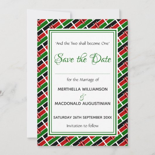 KENYA FLAG Gepersonaliseerd Schrift Stijlvol Kenia Save The Date (Voorkant)