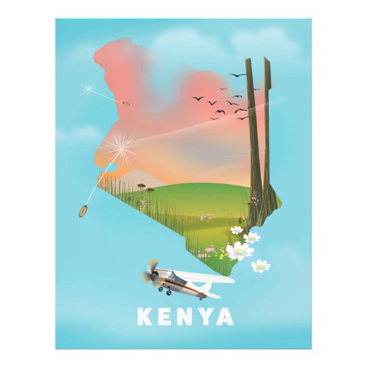Kenya Map Illustration reisposter. Foto Afdruk (Voorkant)