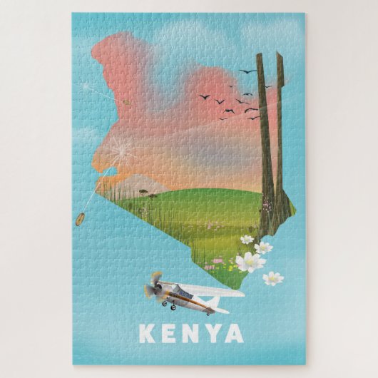 Kenya Map Illustration reisposter. Legpuzzel (Verticaal)