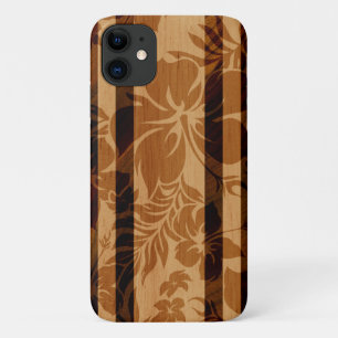 Keokea Beach Hibiscus Faux hout surfplank iPhone 11 Hoesje