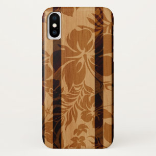 Keokea Beach Hibiscus Faux Wood Surfboard iPhone X Hoesje