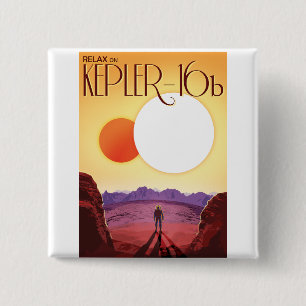 Kepler-16b: Binaire Zonsondergang Fijne Kunst Ruim Vierkante Button 5,1 Cm