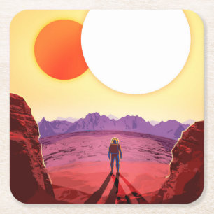 Kepler Ruimtereis Bestemming Planeet Avontuur Vierkante Kartonnen Onderzetter