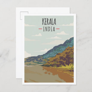 Kerala India Art Vintage Travel Illustration Briefkaart