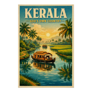 Kerala, India, in a classic retro travel Perfect Poster
