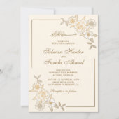 Keram en gouden bladeren vertakken moslimbruiloft kaart (Voorkant)