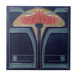 Keramiektegel - Antiek Uitziende Bloem Art Nouveau Tegeltje