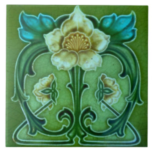 Keramiektegel - Art Nouveau Bloemendesign Vintage Tegeltje