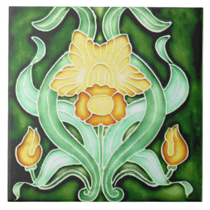 Keramiektegel - Art Nouveau Lente Narcis Tegeltje