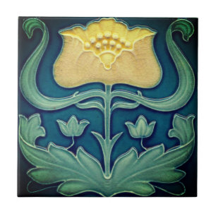 Keramiektegel - Gele Bloem Art Nouveau Tegeltje