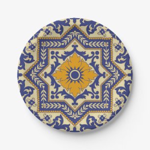 Keramisch Azulejo Style Blauw Oranje papier Bord
