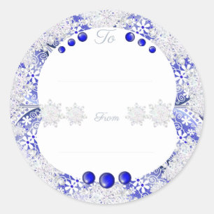 Keramisch kant blauw van Griekenland & sneeuwvlok Ronde Sticker