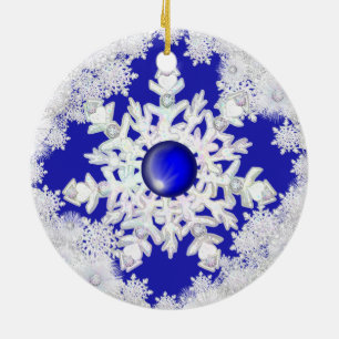 Keramisch kant blauw van Griekenland & sneeuwvlokk Keramisch Ornament