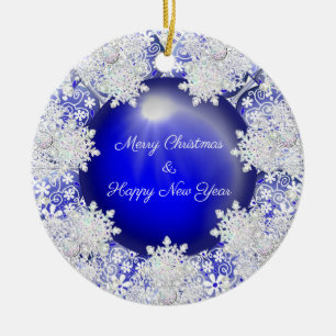 Keramisch kant blauw van Griekenland & sneeuwvlokk Keramisch Ornament