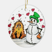 Keramisch Ornament Kerstmis Snowman en kleine Yeti (Links)