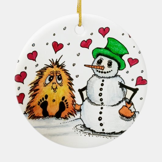 Keramisch Ornament Kerstmis Snowman en kleine Yeti (Achterkant)