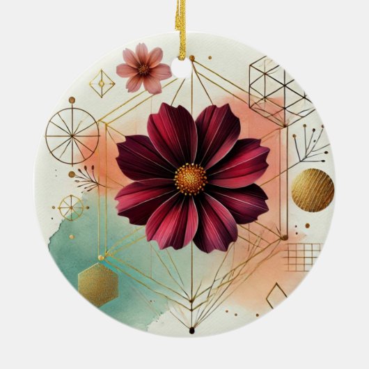 Keramisch Ornament met Cosmos Flower en Geometric (Achterkant)