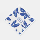 Keramische bladeren in blauw op wit - Hun Initiaal Servet (Hoek)