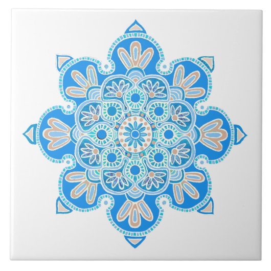 Keramische decoratieve tegel met lichtblauw medail tegeltje (Voorkant)