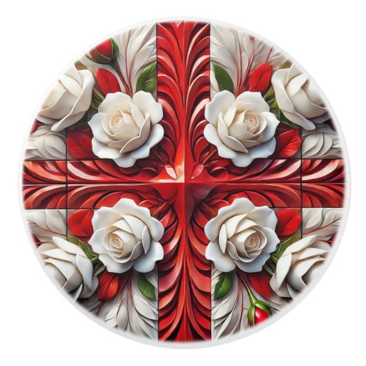 Keramische draaiknop trekken met Engelse Rozen Keramische Knop (Voorkant)