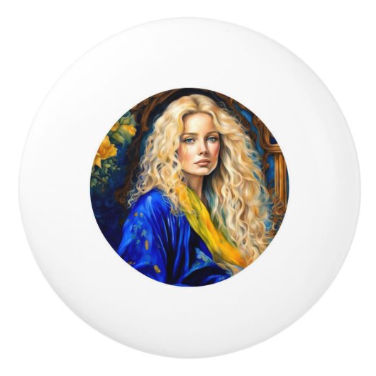 Keramische handgreep deurknop - blauw knop (Voorkant)