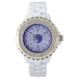 Keramische kant Blauw van Griekenland Horloge