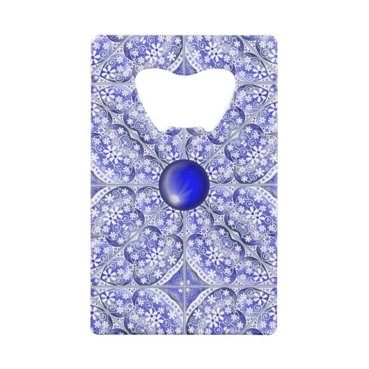 Keramische Kant Blauw van Griekenland Kredietkaart Flessenopener (Achterkant)