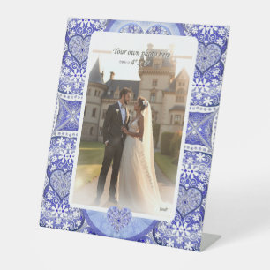 Keramische kant Blauw van Griekenland Reclamebord Met Voetstuk