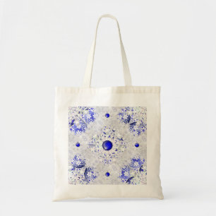 Keramische kant blauw van Griekenland & sneeuwvlok Tote Bag