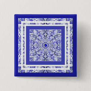 Keramische Kant Blauw van Griekenland Vierkante Button 5,1 Cm